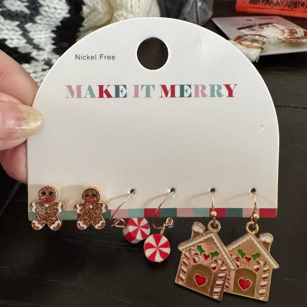 Target Festive Gingerbread and Peppermint Earrings - Red and Gold